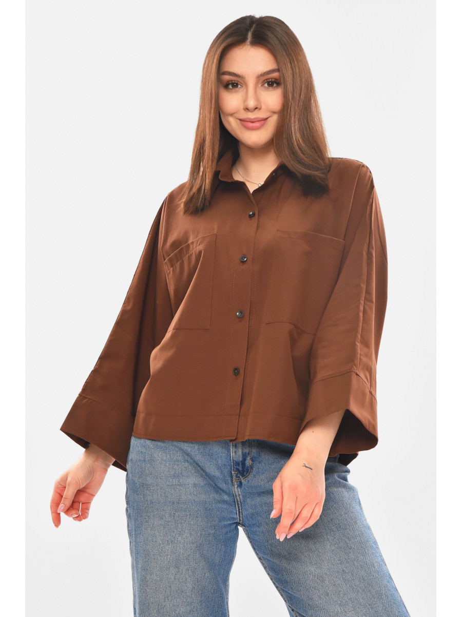 Рубашка женская однотонная коричневого цвета 884 210248C