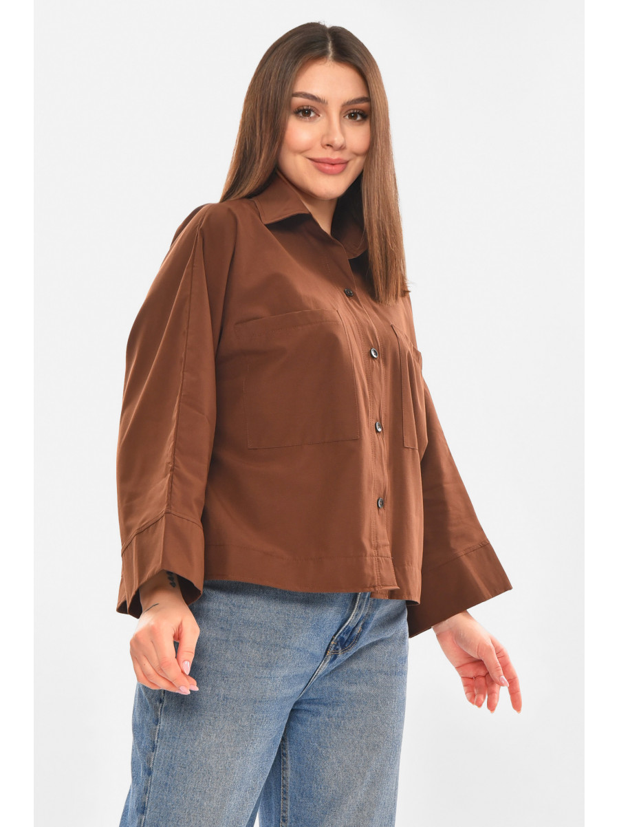 Рубашка женская однотонная коричневого цвета 884 210248C