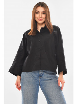 Рубашка женская однотонная черного цвета 884 210249C