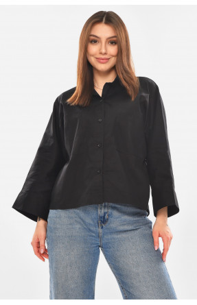 Рубашка женская однотонная черного цвета 884 210249C
