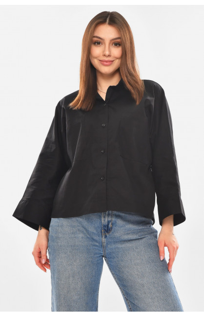 Рубашка женская однотонная черного цвета 884 210249C Рубашка женская однотонная черного цвета 884 210249C