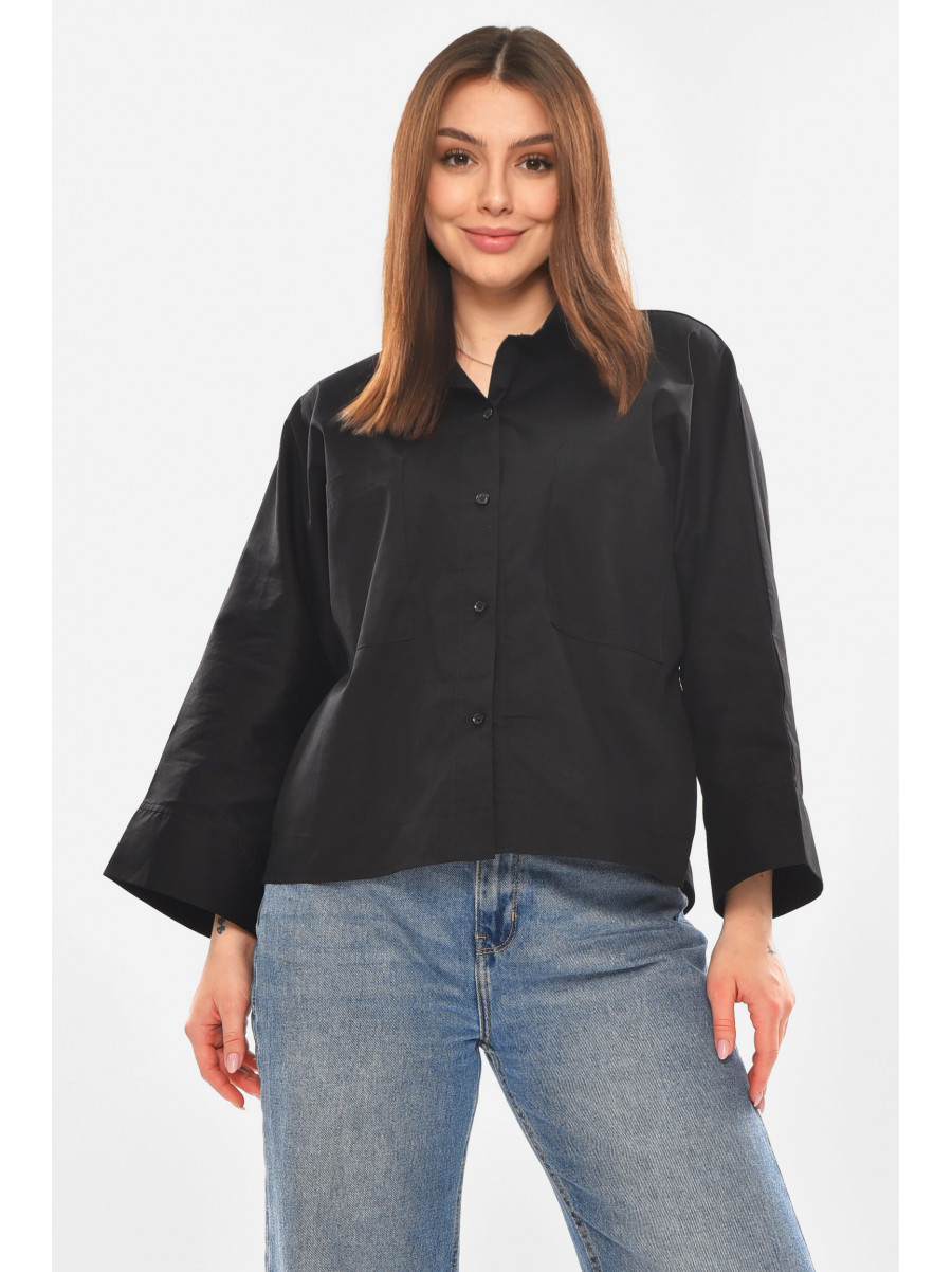 Рубашка женская однотонная черного цвета 884 210249C