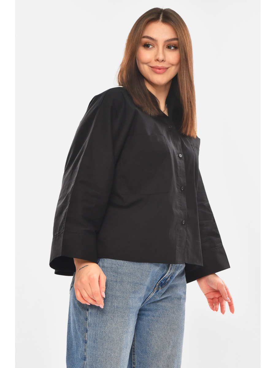 Рубашка женская однотонная черного цвета 884 210249C