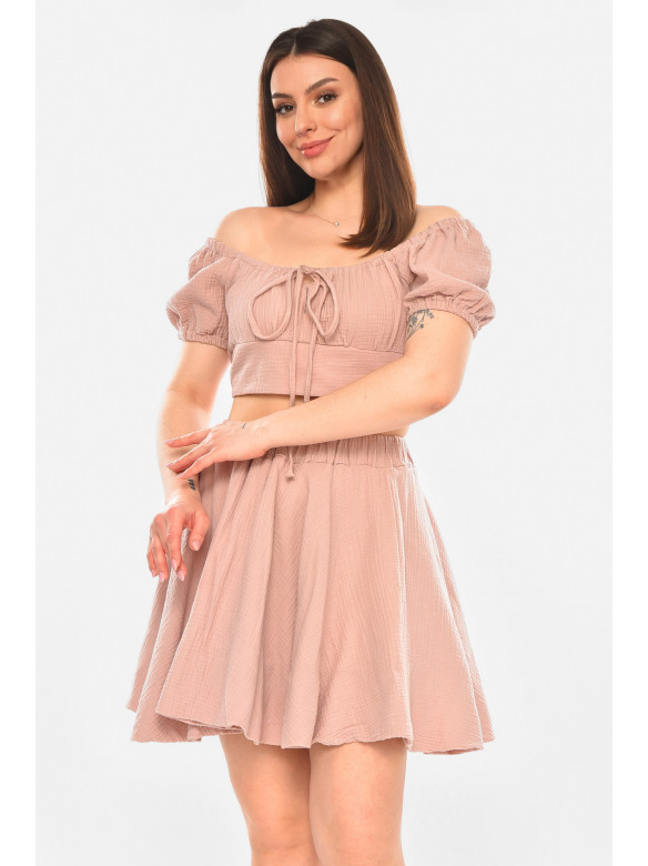 Костюм жіночий муслін однотонний пудрового кольору 6017 210262C