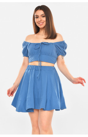 Костюм жіночий муслін однотонний темно-синього кольору 6020 210264C