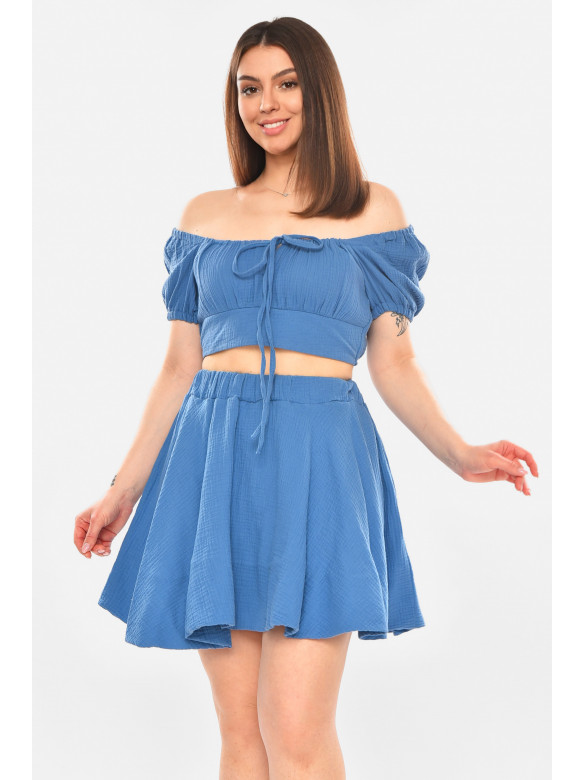 Костюм женский муслин однотонный тёмно-синего цвета 6020 210264C