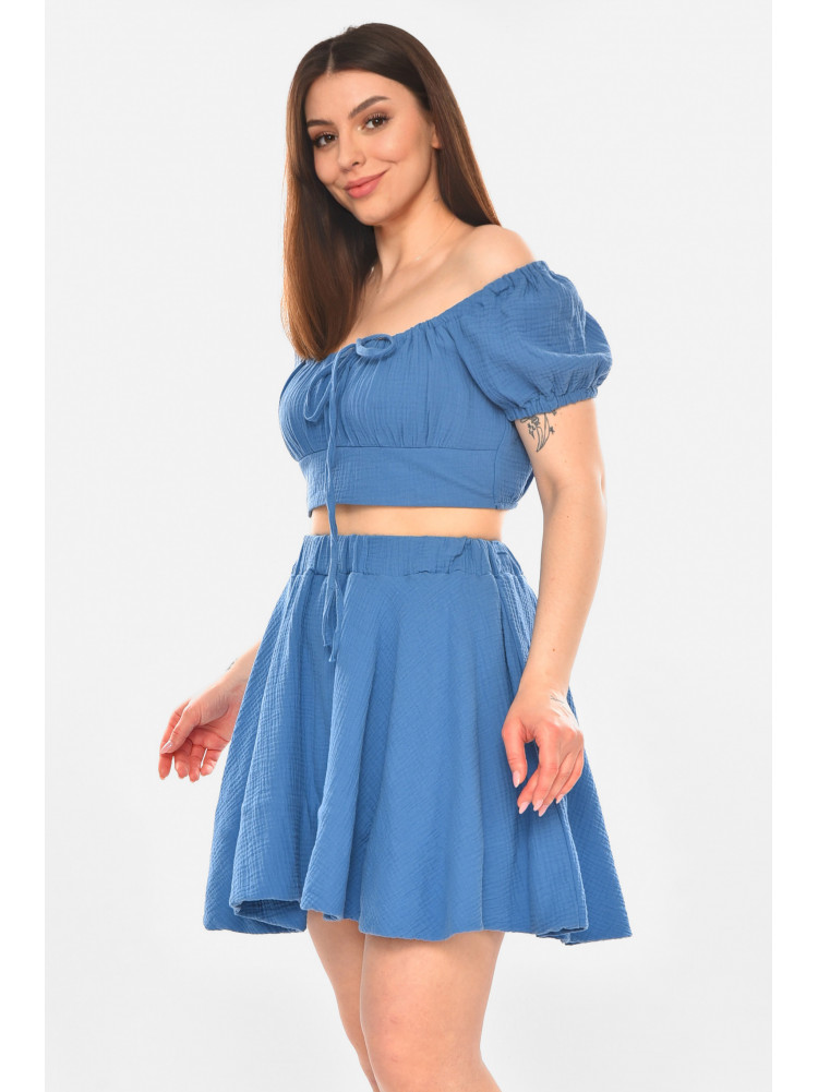 Костюм женский муслин однотонный тёмно-синего цвета 6020 210264C