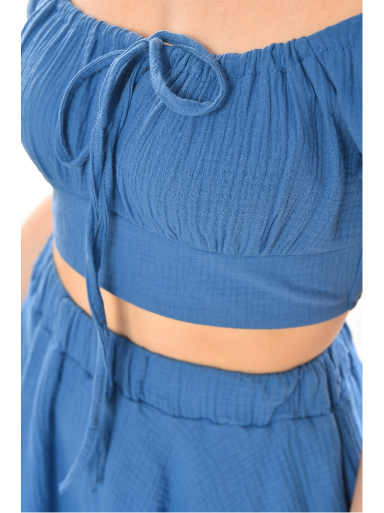 Костюм женский муслин однотонный тёмно-синего цвета 6020 210264C