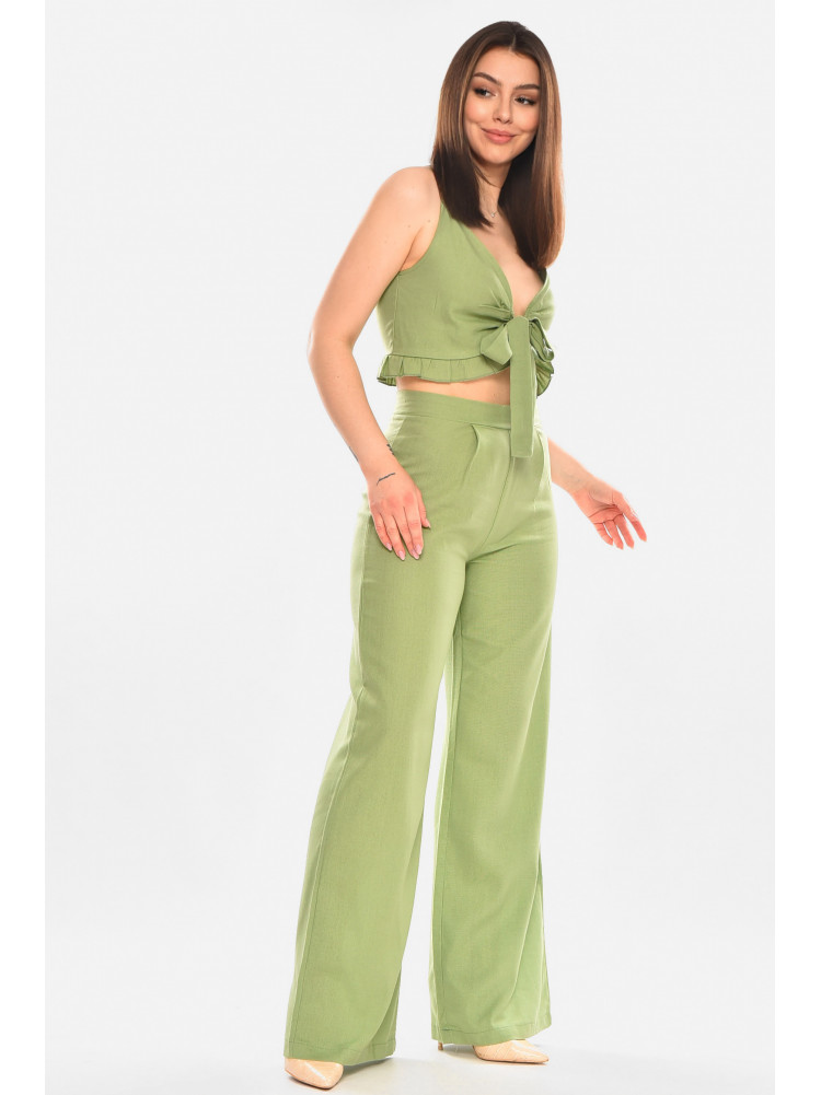 Костюм женский из льна однотонный оливкового цвета 5965 210271C
