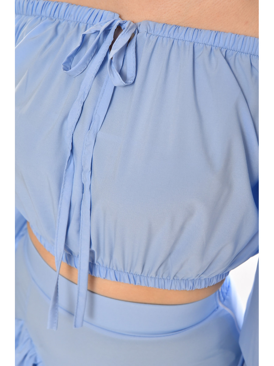 Костюм женский однотонный с рюшами голубого цвета 210272C