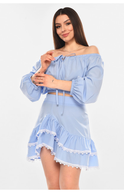 Костюм женский однотонный с рюшами голубого цвета 210274C Костюм женский однотонный с рюшами голубого цвета 210274C