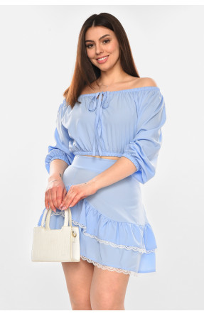 Костюм женский однотонный с рюшами голубого цвета 210275C