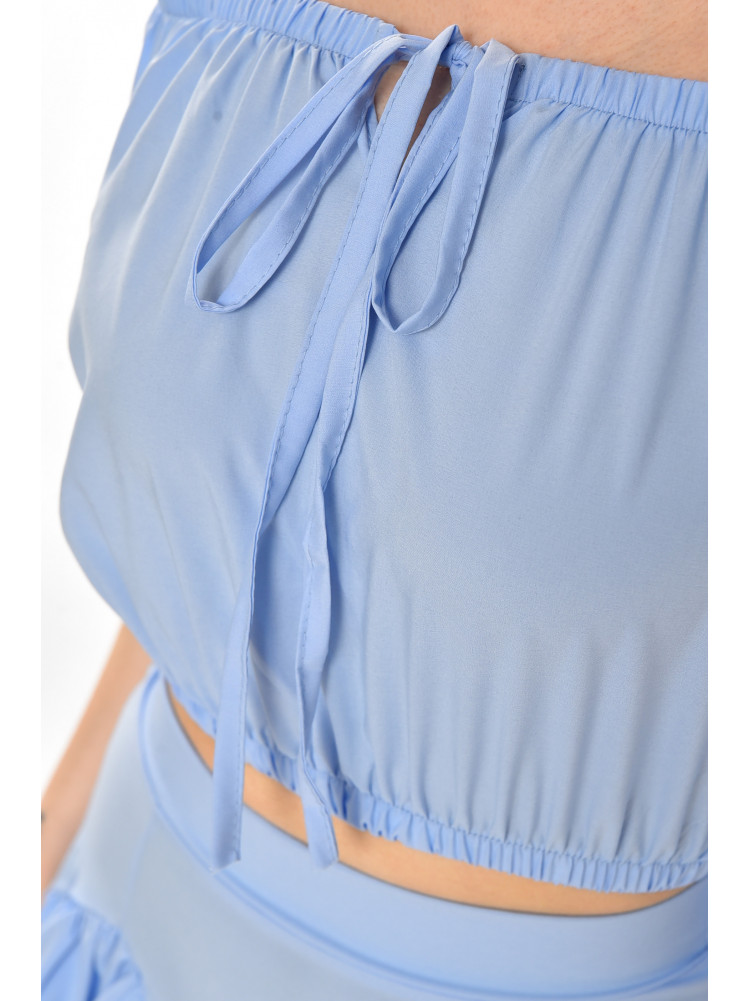 Костюм женский однотонный с рюшами голубого цвета 210275C