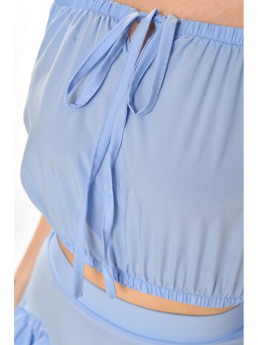 Костюм женский однотонный с рюшами голубого цвета 210275C