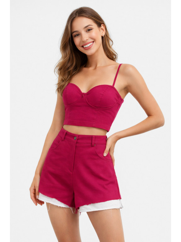 Костюм женский однотонный малинового цвета 5994 210278C