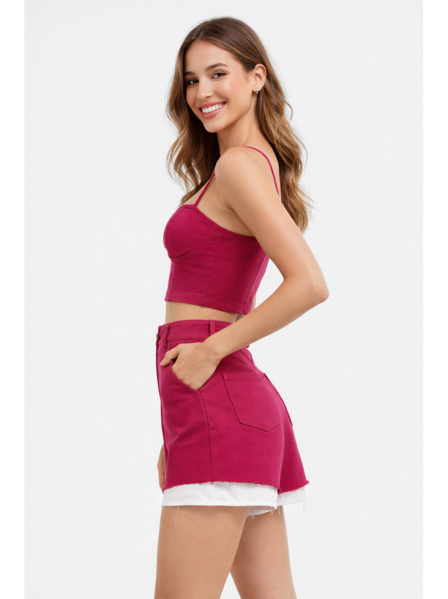 Костюм женский однотонный малинового цвета 5994 210278C