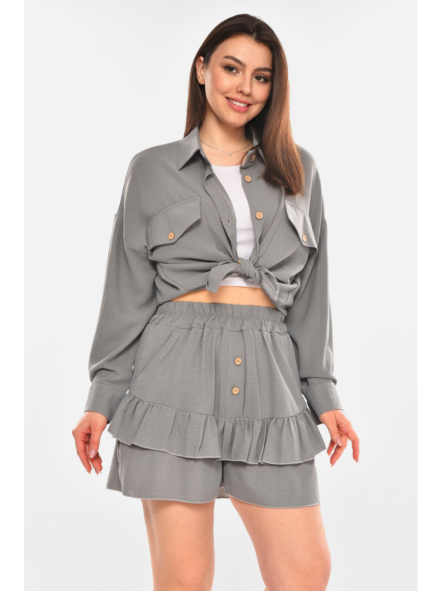 Костюм женский однотонный серого цвета 6549 210279C