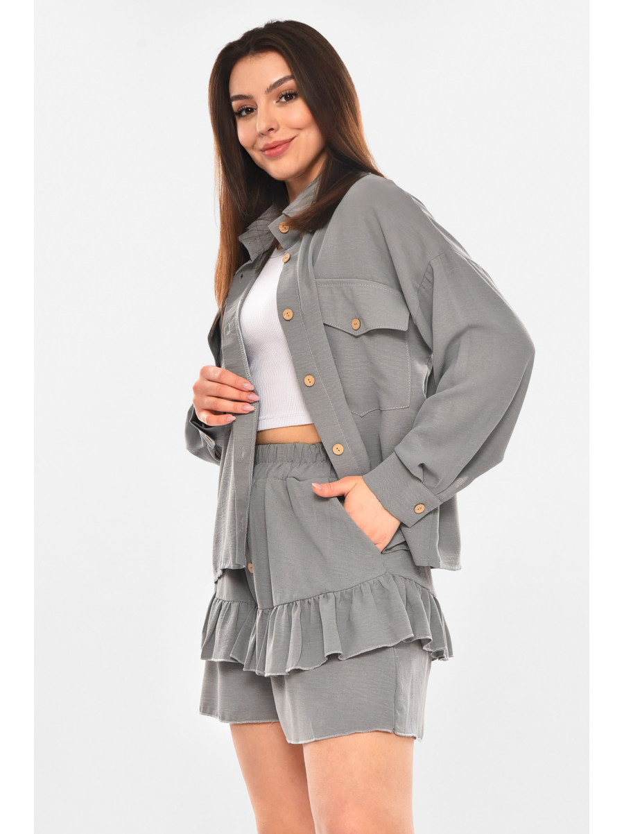 Костюм женский однотонный серого цвета 6549 210279C