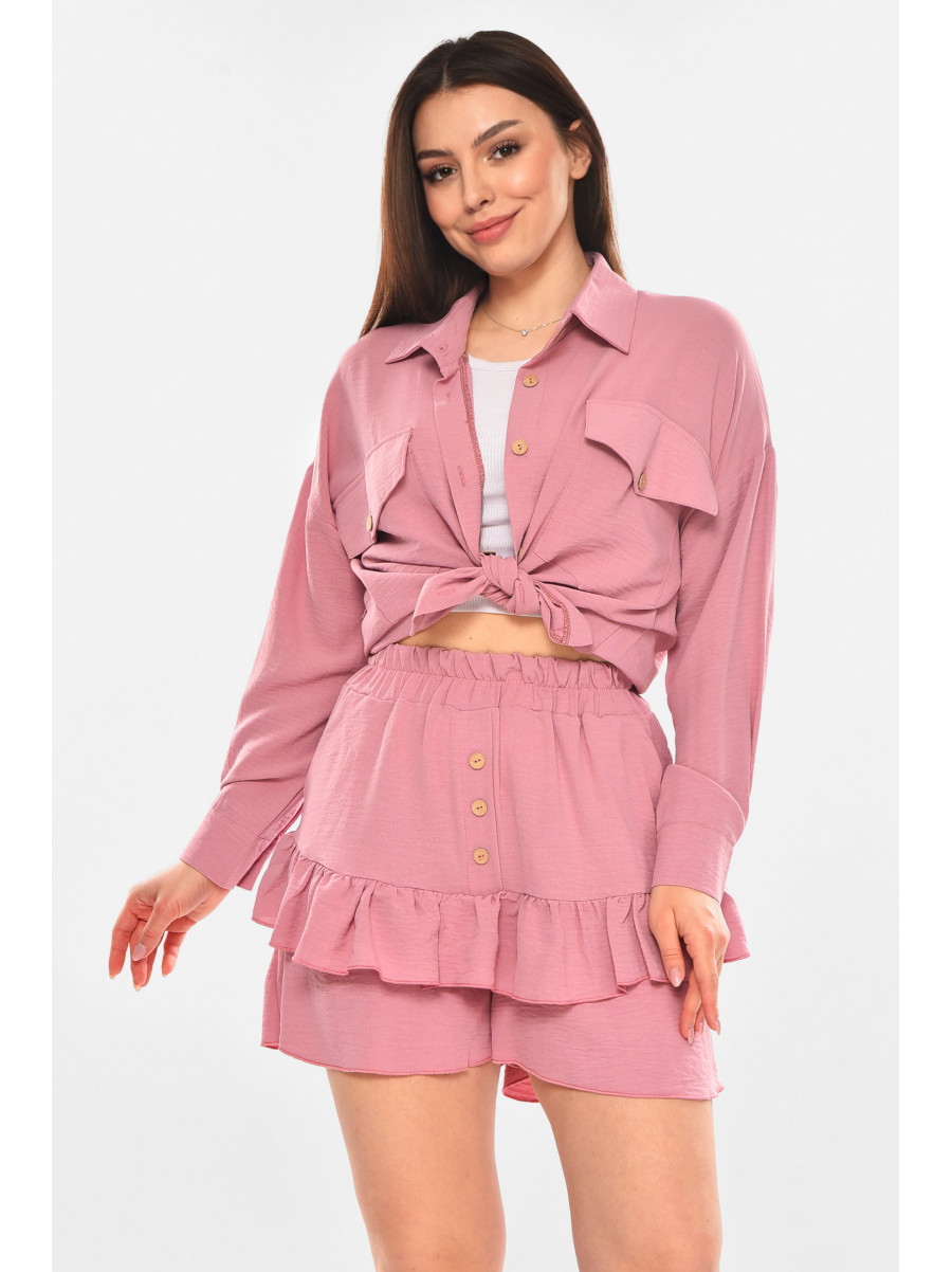 Костюм женский однотонный розового цвета 6549 210280C