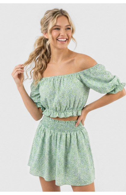 Костюм женский зеленого цвета с цветочным принтом 6410 210285C