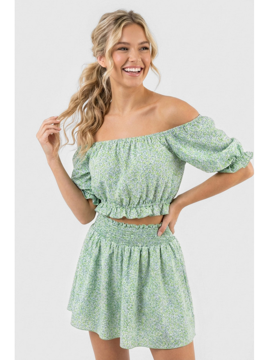 Костюм женский зеленого цвета с цветочным принтом 6410 210285C