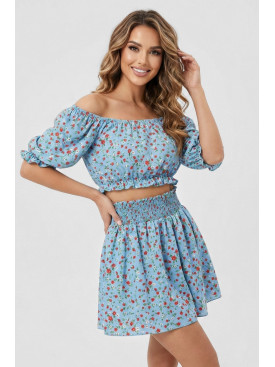 Костюм женский голубого цвета с цветочным принтом 6410 210286C Костюм женский голубого цвета с цветочным принтом 6410 210286C