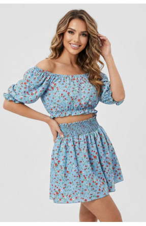 Костюм женский голубого цвета с цветочным принтом 6410 210286C