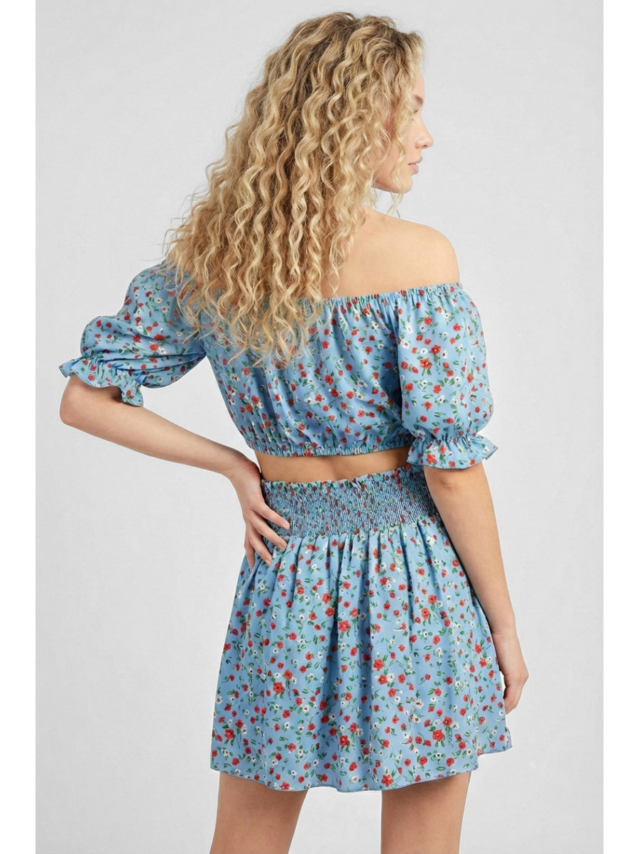 Костюм женский голубого цвета с цветочным принтом 6410 210286C