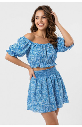 Костюм женский голубого цвета с цветочным принтом 6409 210287C