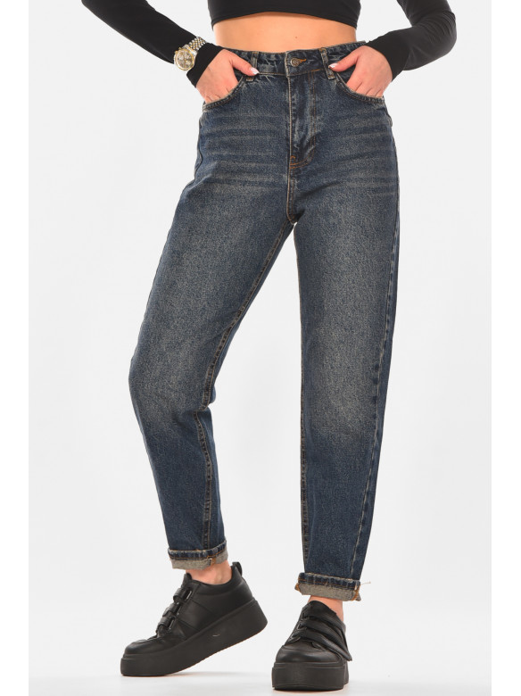 Джинсы женские однотонные тёмно-синего цвета 3435 210313C