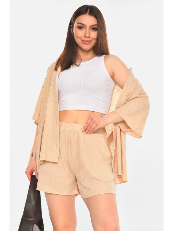 Костюм женский однотонный бежевого цвета 2412 210329C