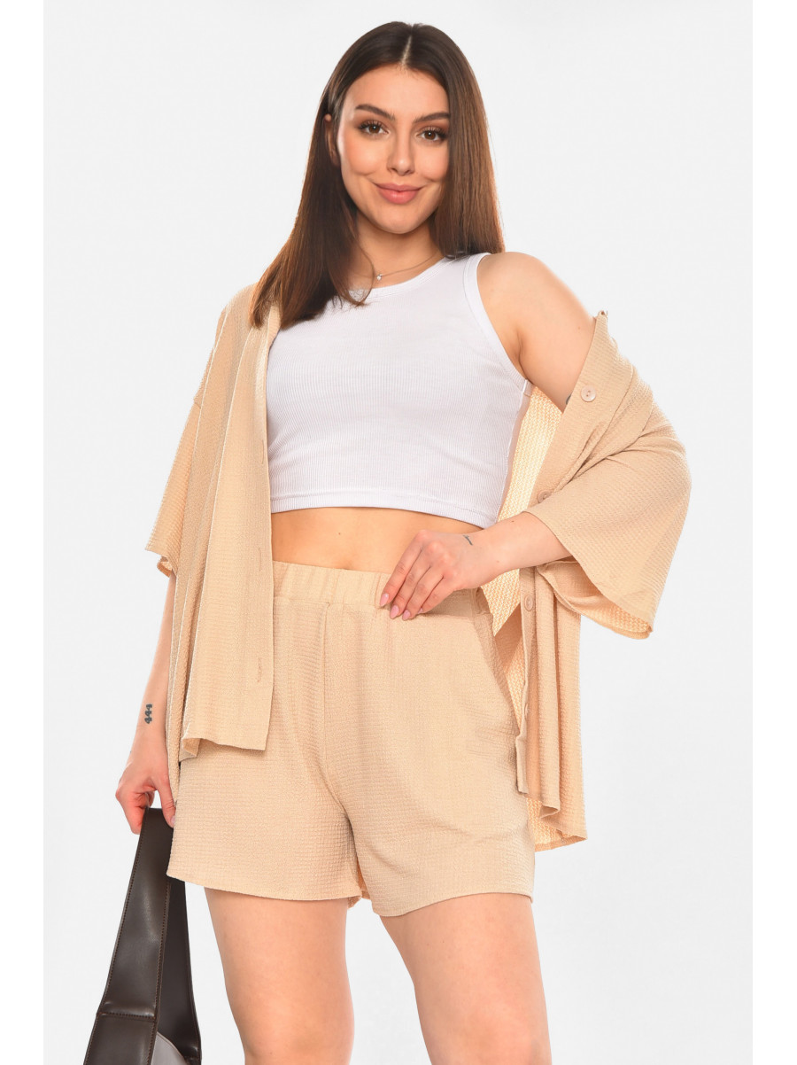 Костюм женский однотонный бежевого цвета 2412 210329C