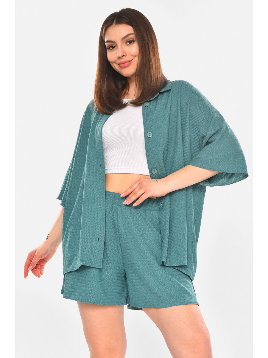 Костюм женский однотонный бирюзового цвета 2412 210330C