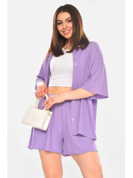 Костюм жіночий однотонний фіолетового кольору 2412 210336C