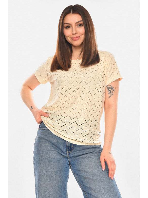 Футболка женская однотонная светло-бежевого цвета 2266 210347C