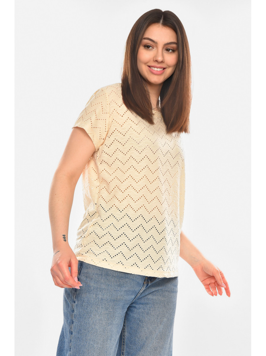 Футболка женская однотонная светло-бежевого цвета 2266 210347C