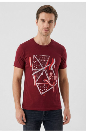 Футболка мужская бордового цвета с принтом 210405C