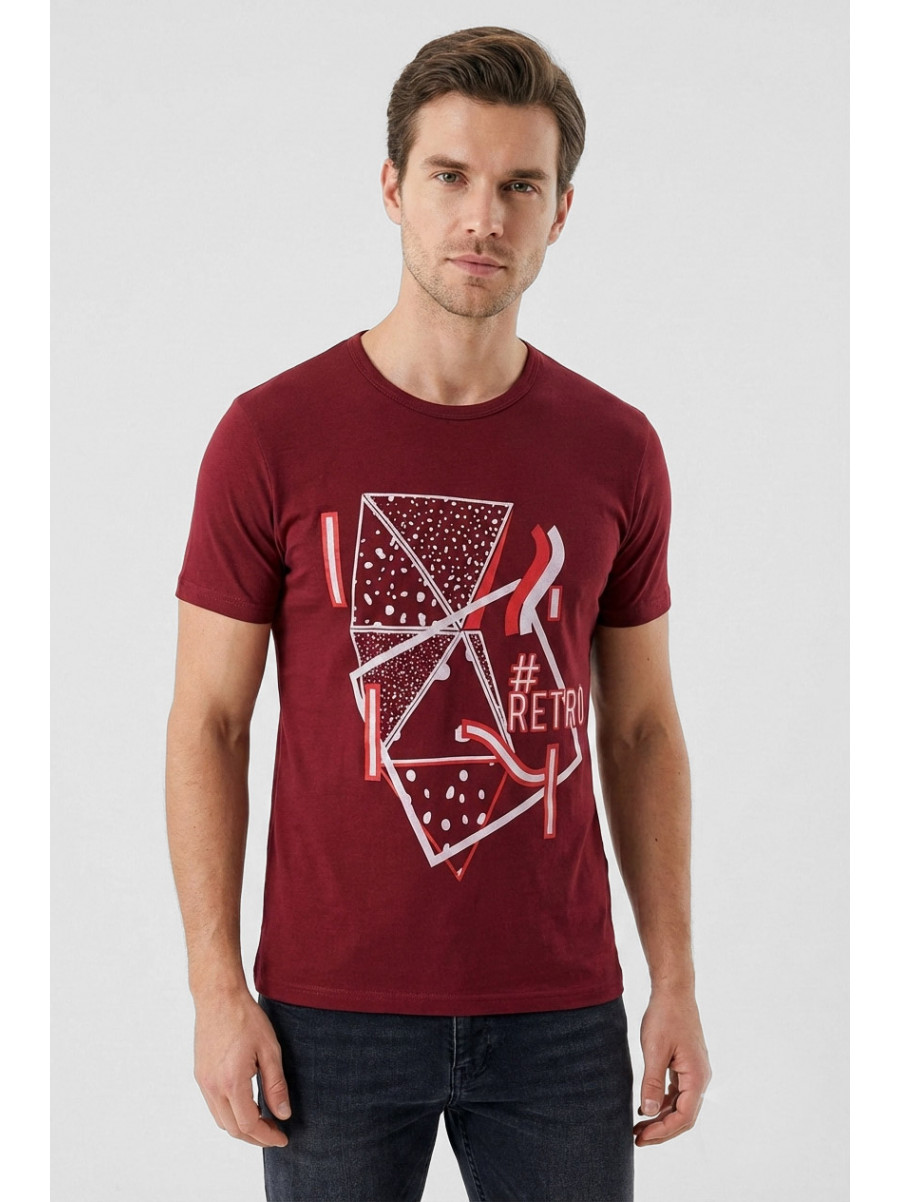 Футболка мужская бордового цвета с принтом 210405C