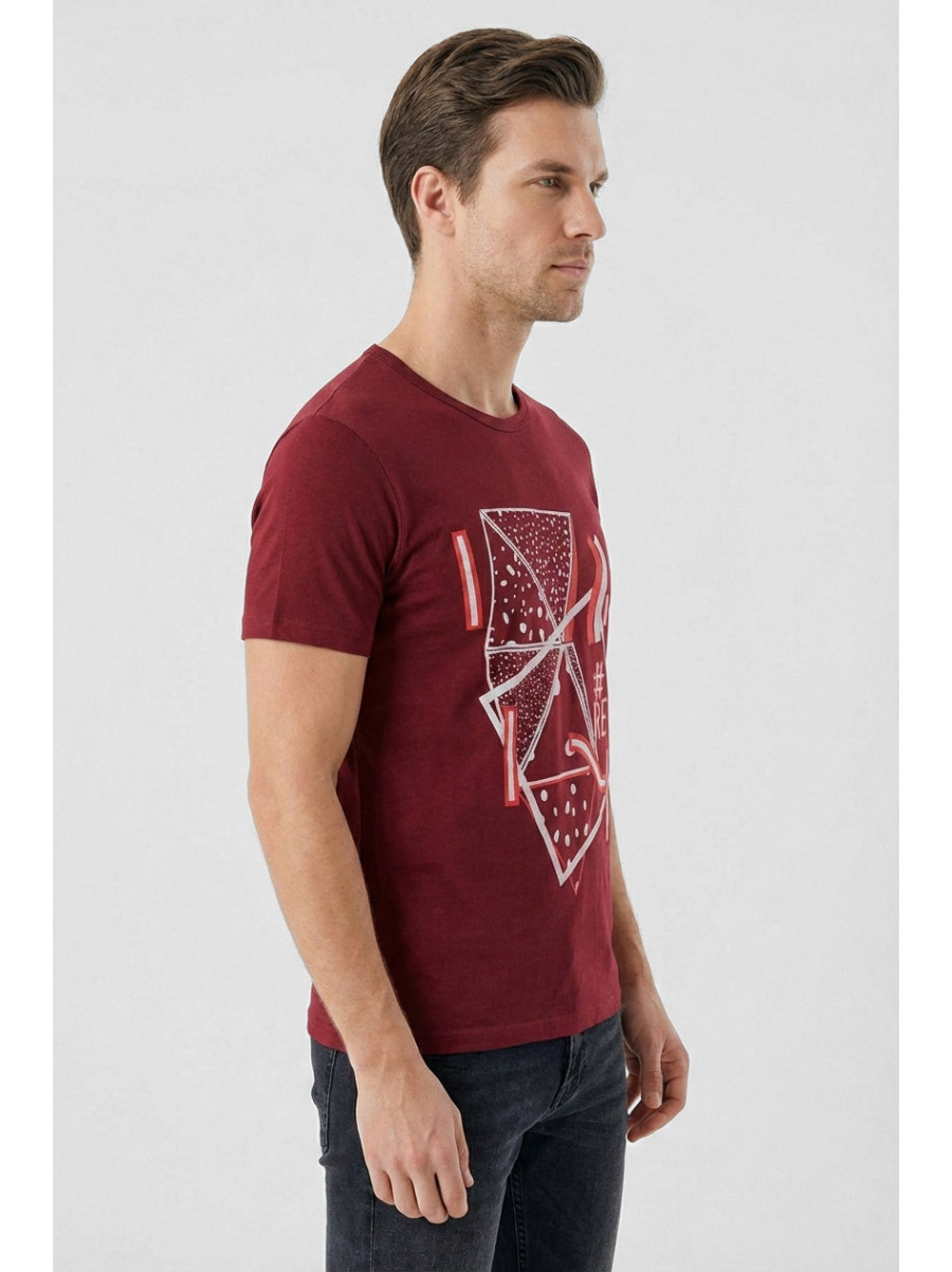 Футболка мужская бордового цвета с принтом 210405C