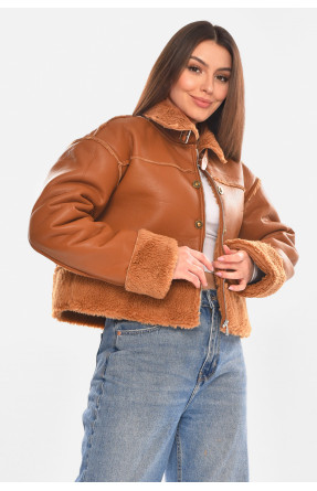 Дубленка женская однотонная коричневого цвета 6939 210414C