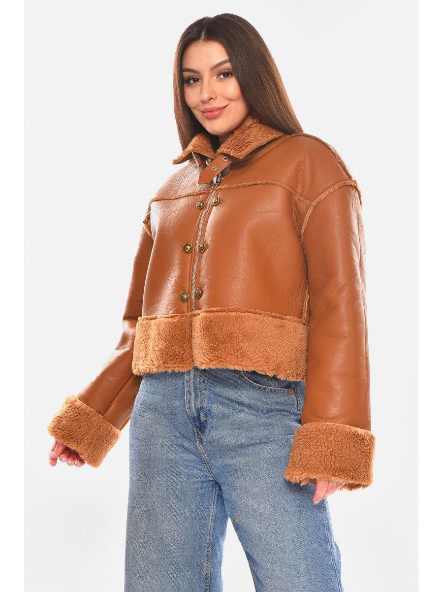 Дублянка жіноча однотонна коричневого кольору 6939 210414C