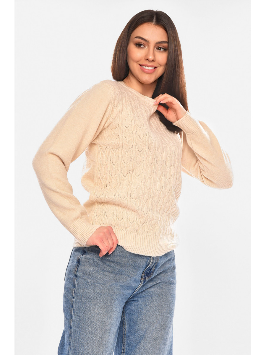 Свитер женский однотонный бежевого цвета 9070 210416C