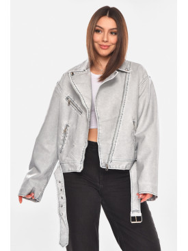 Куртка женская демисезонная эко-кожа серого цвета 2362 210420C