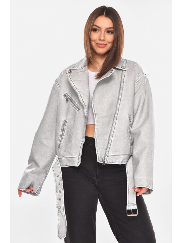 Куртка женская демисезонная эко-кожа серого цвета 2362 210420C