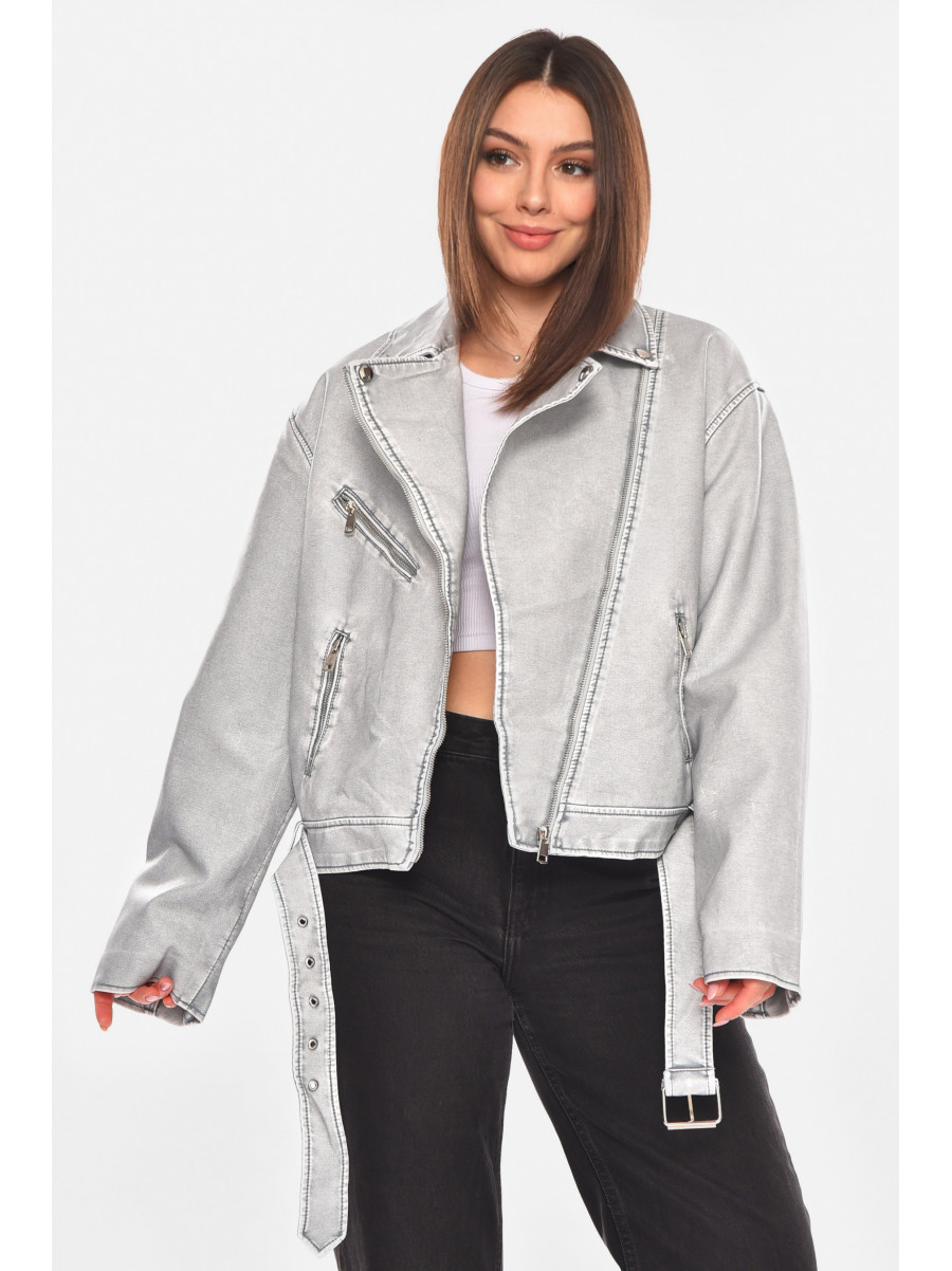 Куртка женская демисезонная эко-кожа серого цвета 2362 210420C