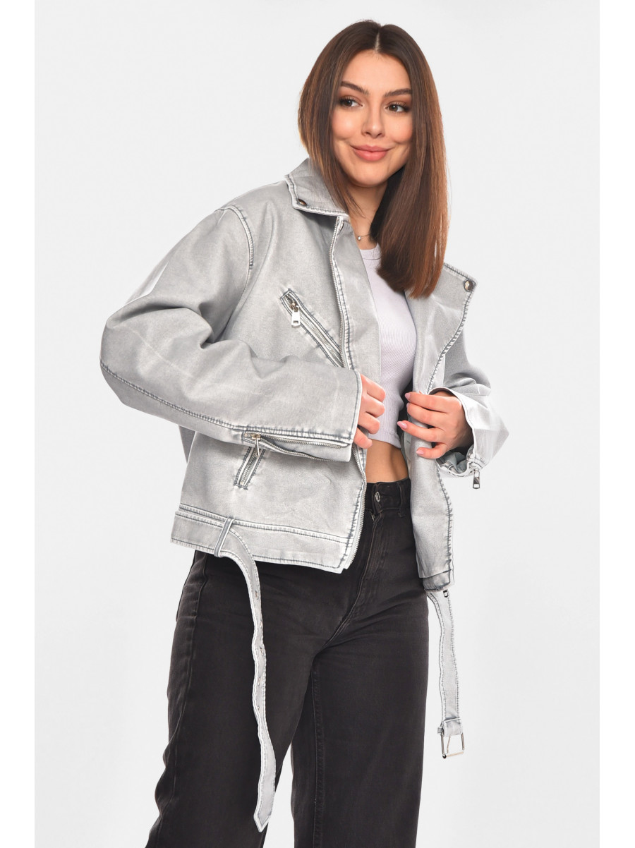 Куртка женская демисезонная эко-кожа серого цвета 2362 210420C