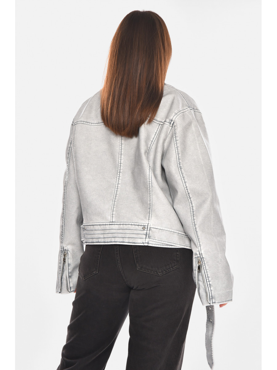 Куртка женская демисезонная эко-кожа серого цвета 2362 210420C