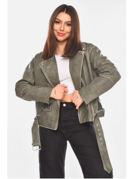 Куртка жіноча демісезонна еко-шкіра кольору хакі 3507-3 210427C