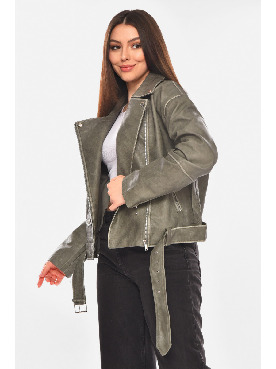 Куртка жіноча демісезонна еко-шкіра кольору хакі 3507-3 210427C