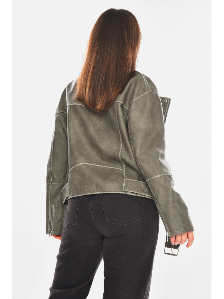 Куртка жіноча демісезонна еко-шкіра кольору хакі 3507-3 210427C